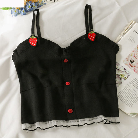 Strawberry Embroidered Camisole Crop Tops