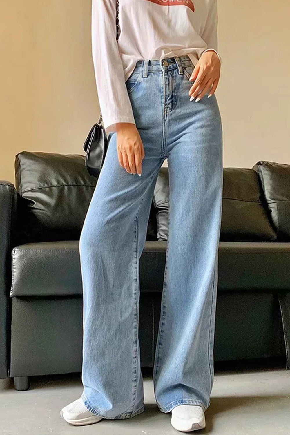 Lockere Retro-Jeans mit hoher Taille und weitem Bein 