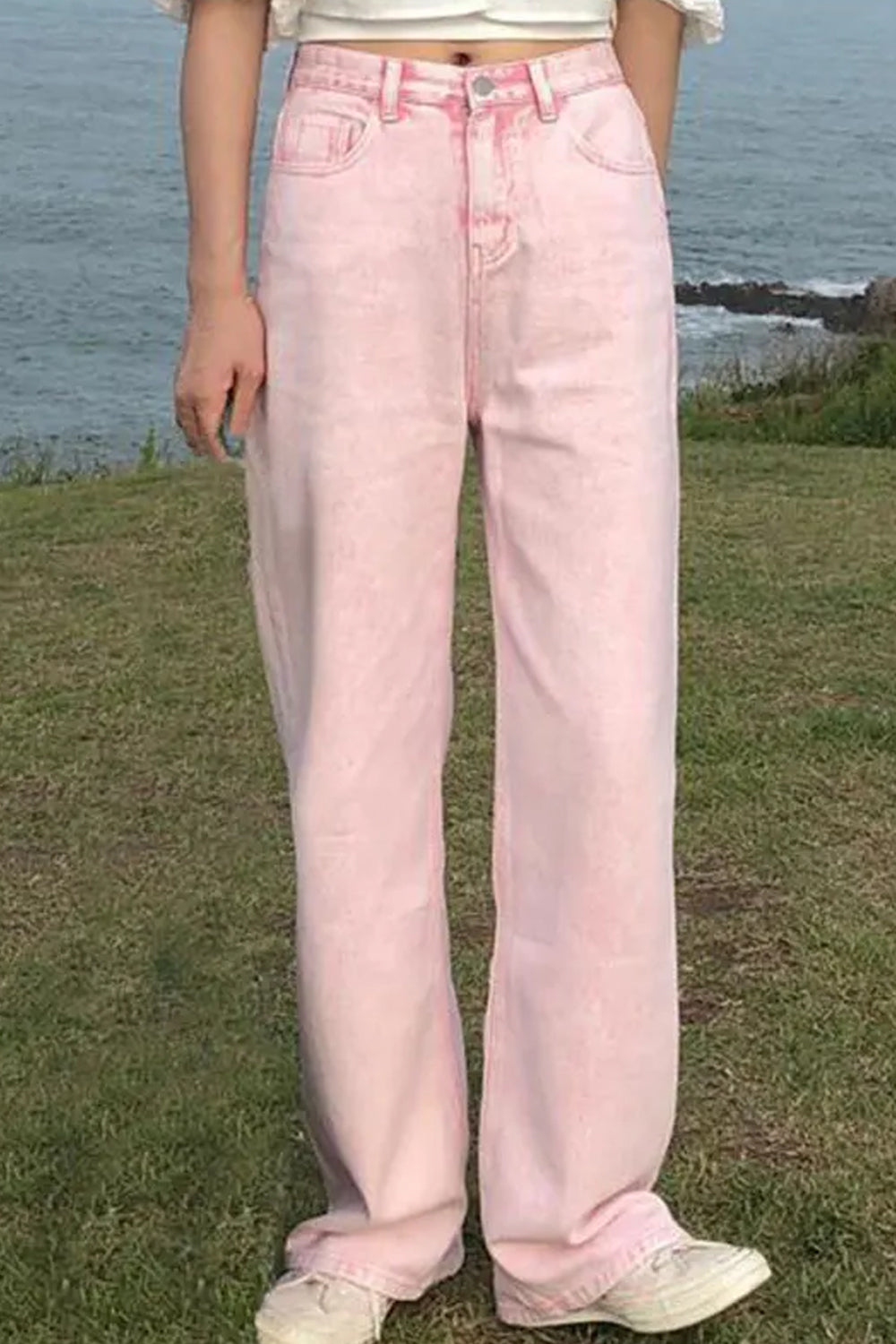 High Waist Casual Pink Jeans Pants