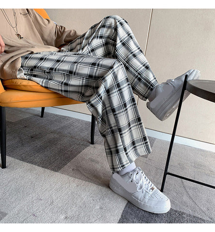 Loose Casual Plaid Men Pants