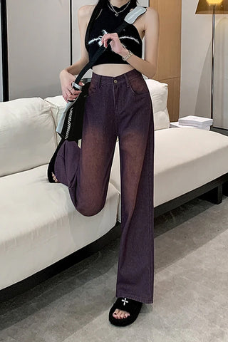 High Waist Washed Purple Jeans Pants