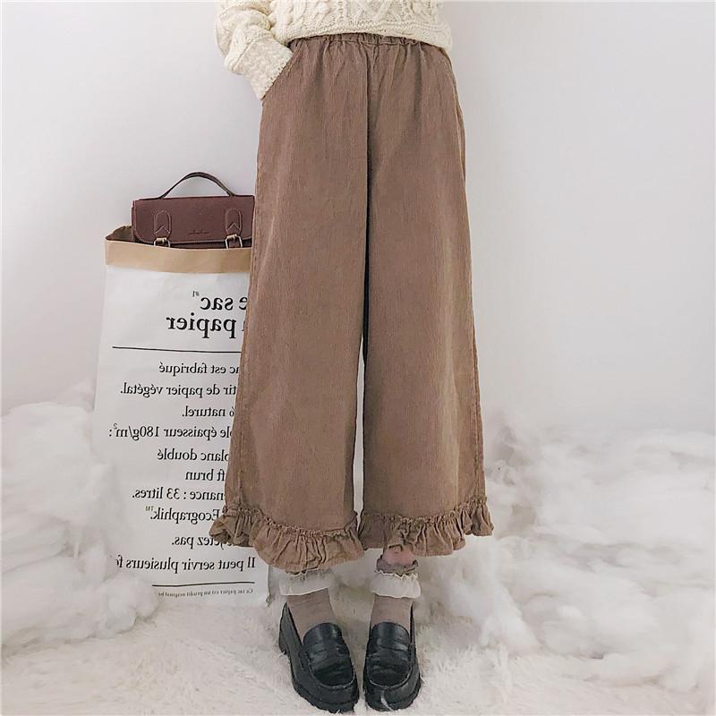 Vintage Cordhose mit hoher Taille und weitem Bein und Rüschen