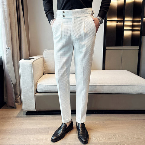 Pantalones largos de oficina elegantes y formales de cintura alta para hombre 