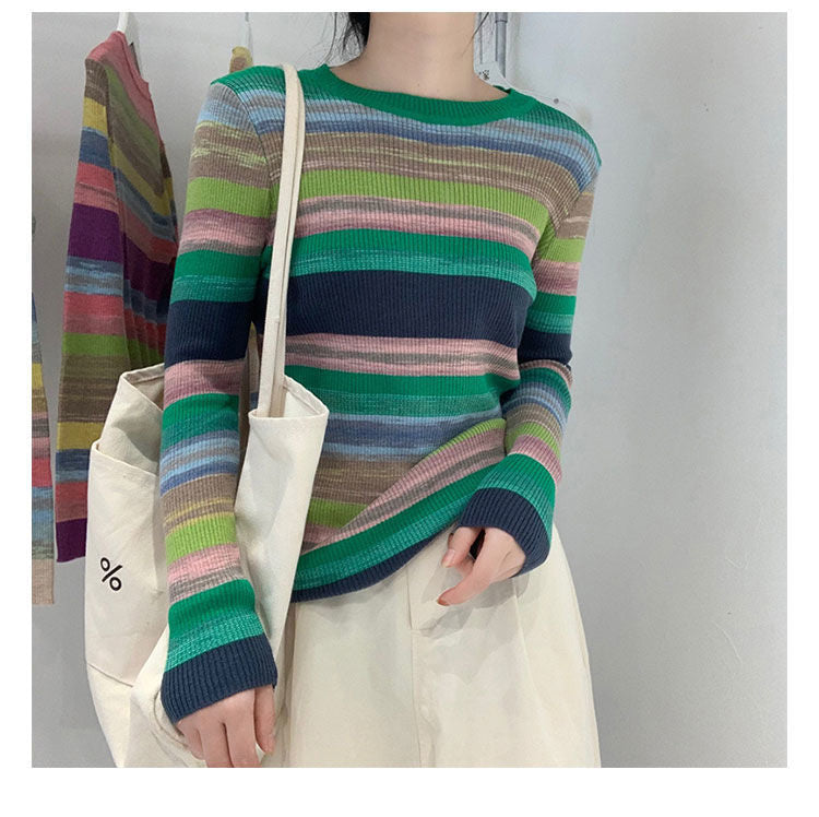 Loose Stretchy  Striped Colors Sweater