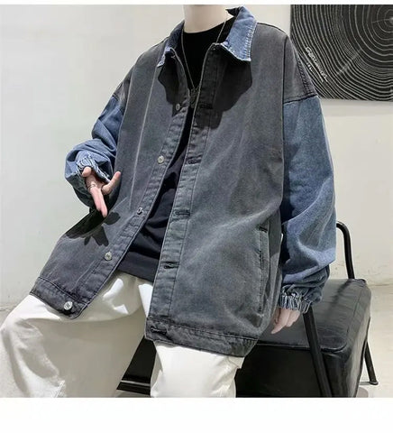 Long Sleeve Casual Denim Combination Men Jacket