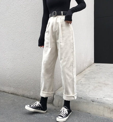 High Waist Loose Casual Solid Long Pants