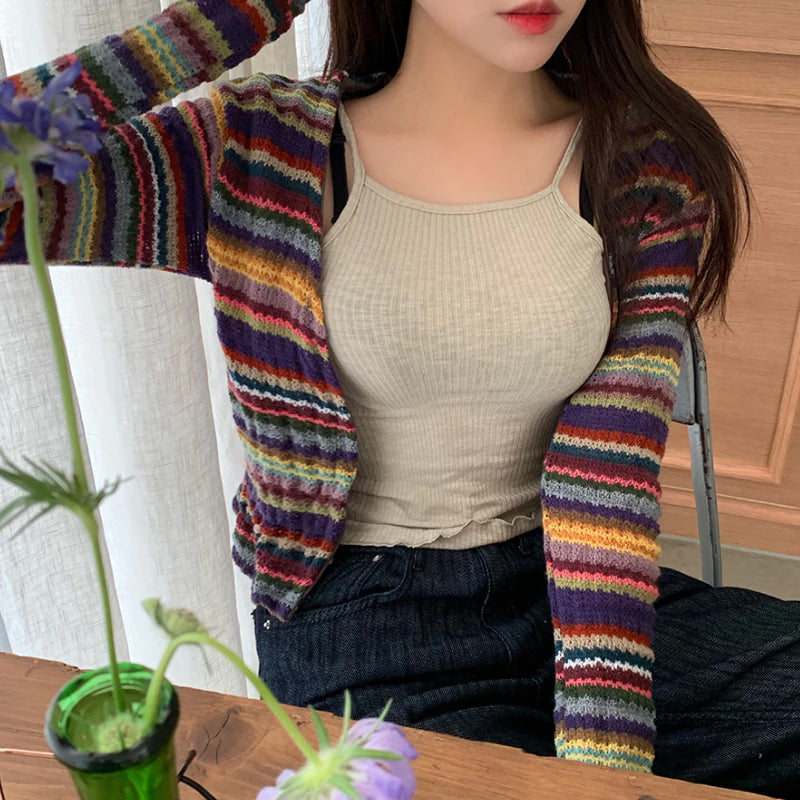 Long Sleeve V-Neck Striped Slim Sweater