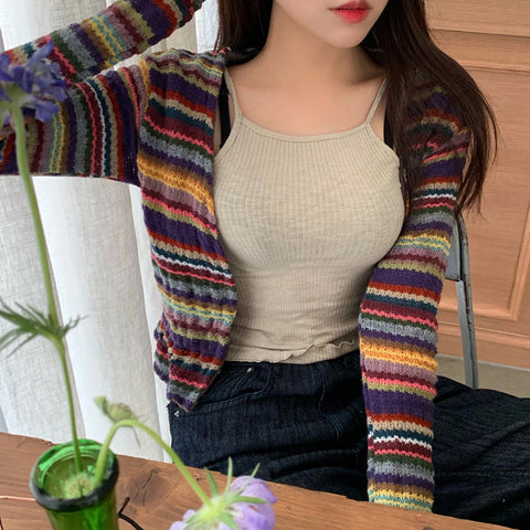 Long Sleeve V-Neck Striped Slim Sweater
