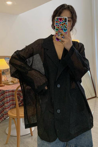 Camisa blazer fina semitransparente de manga larga 