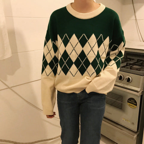 Vintage Rautenmuster Strickpullover