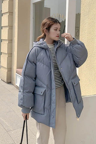 Solid Warm Hooded Parkas Coat Jacket
