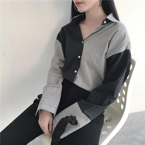 Vintage Striped Patchwork Blouse Shirt