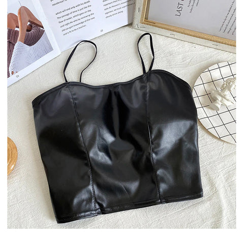 Leather Glossy Cropped Sexy Camisole Tank Top