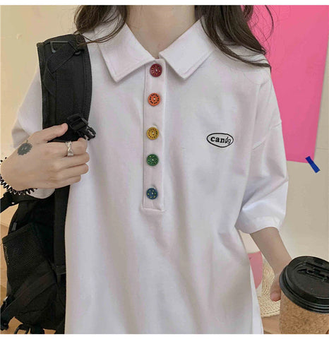 Loose Colorful Button Collar Shirt