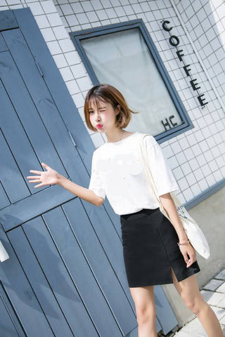 Sexy Solid Black Split Mini Skirts