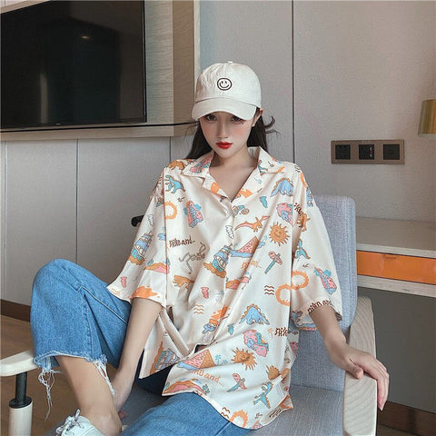 Classic Dinosaurs Printed Loose Shirt
