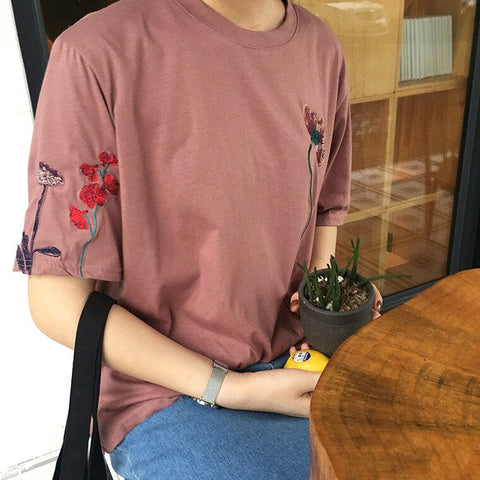 Loose Casual Flower Special Embroidered Shirt