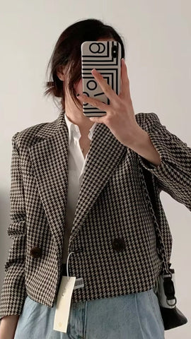 Long Sleeve Elegant Plaid Office Blazer Jacket