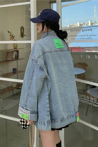 Loose Patchwork Colors Denim Jeans Jacket