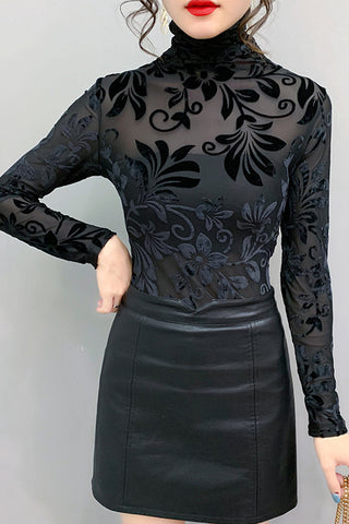 Camisas elegantes con estampado de flores y cuello alto 