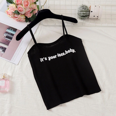 Camiseta sin mangas con cuello halter y estampado "It's Your Loss Baby"