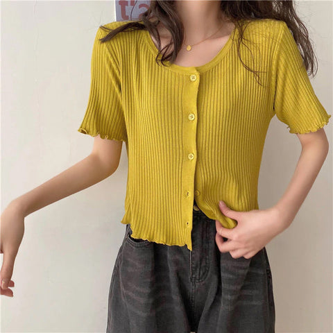 Retro O-Neck Knitted Button Shirts