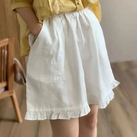 Elastic Waist Ruffles Basic Summer Shorts