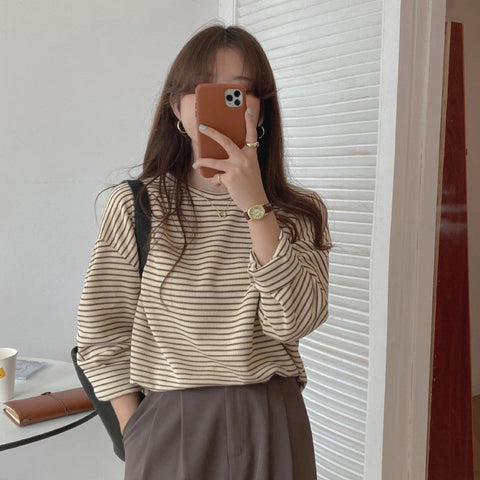 Coffee Color Striped Retro Sweater