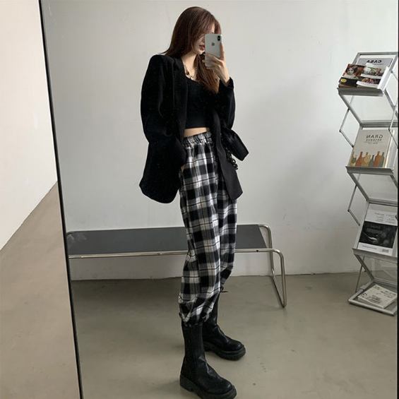 High Waist Checkered Plaid Joggers Sweatpants