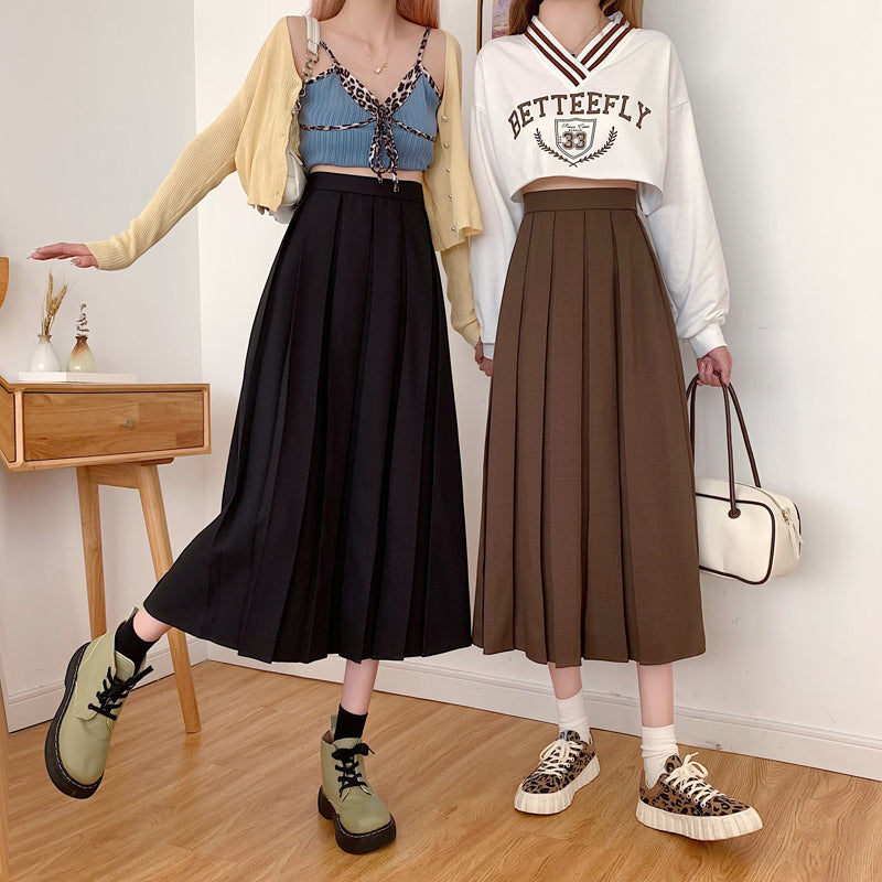 High Waist Elegant Pleated A-Line Long Skirt