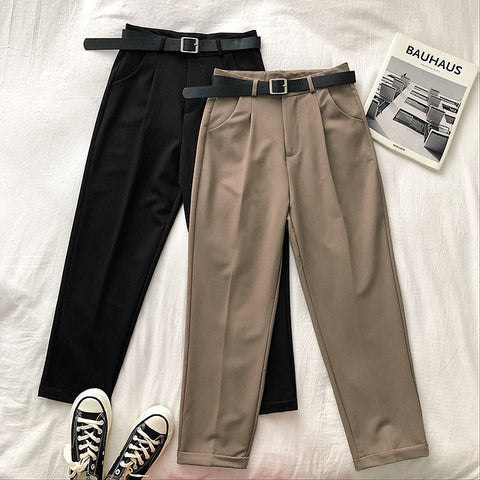 High Waist Elegant Straight Long Pants With Belt