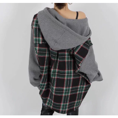 Loose Long Sleeve Plaid Hooded Style