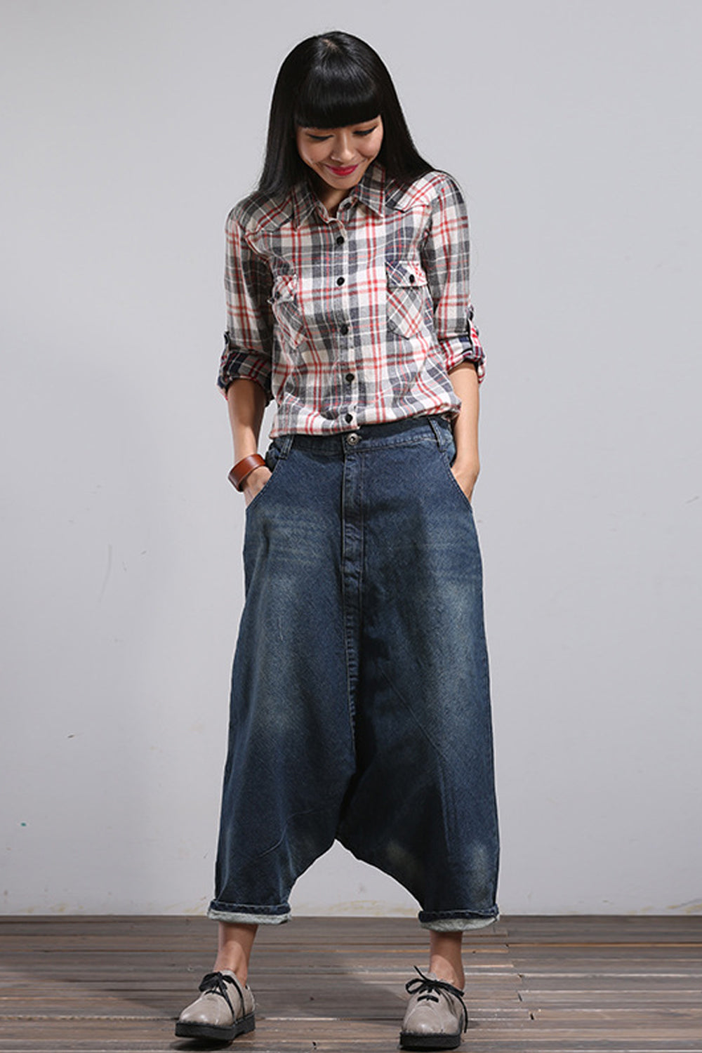 Loose Drop Crotch Casual Denim Pants