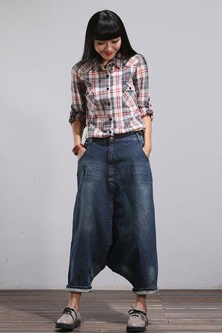 Loose Drop Crotch Casual Denim Pants