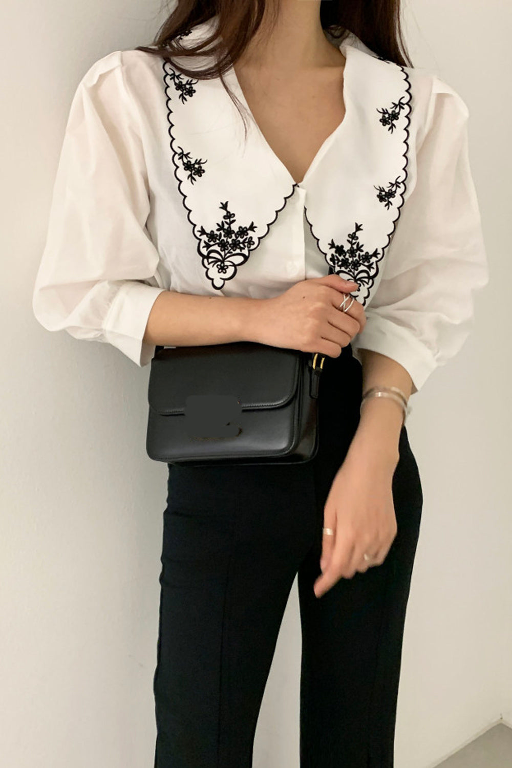 Elegant Floral Embroidered Retro Collar Blouse Shirt