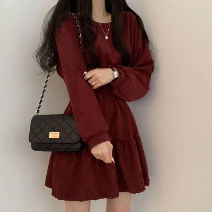 Long Puff Sleeve Elegant Mini Dress