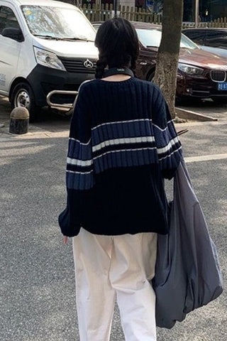 Vintage Striped Ribbed Loose Sweater