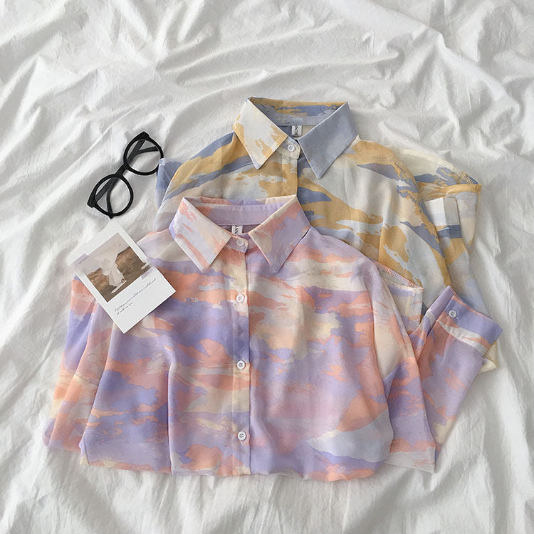 Loose Tie Dye Painting Blouse Shirt