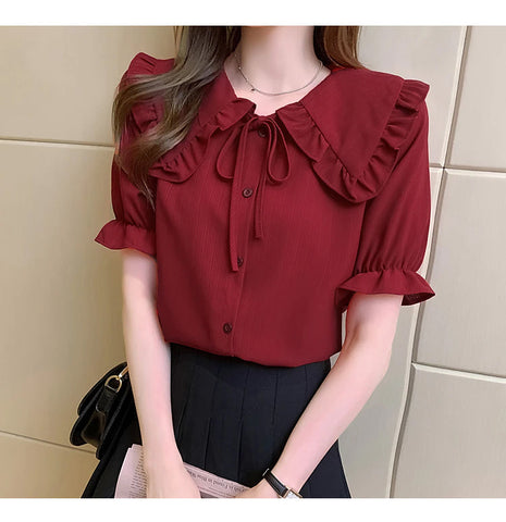 Short Sleeve Doll Collar Blouse Shirt