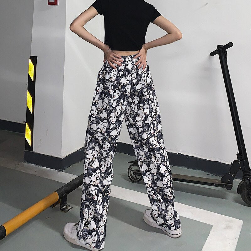 Vintage Faces Full Printed Long Pants