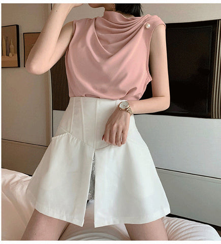 Beading Sleeveless Chiffon Blouse Shirt