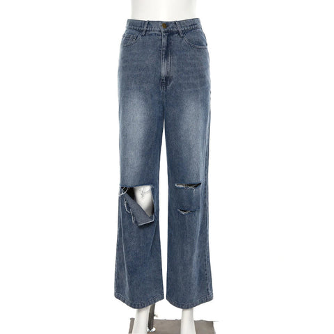 Retro-Jeans mit hoher Taille und Hohlsaum