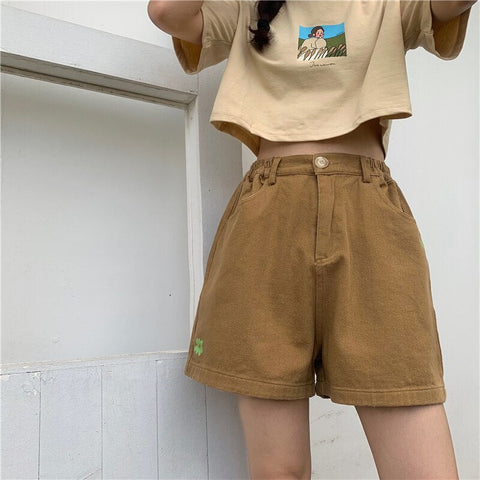 High Waist Little Flower Wide Leg Shorts