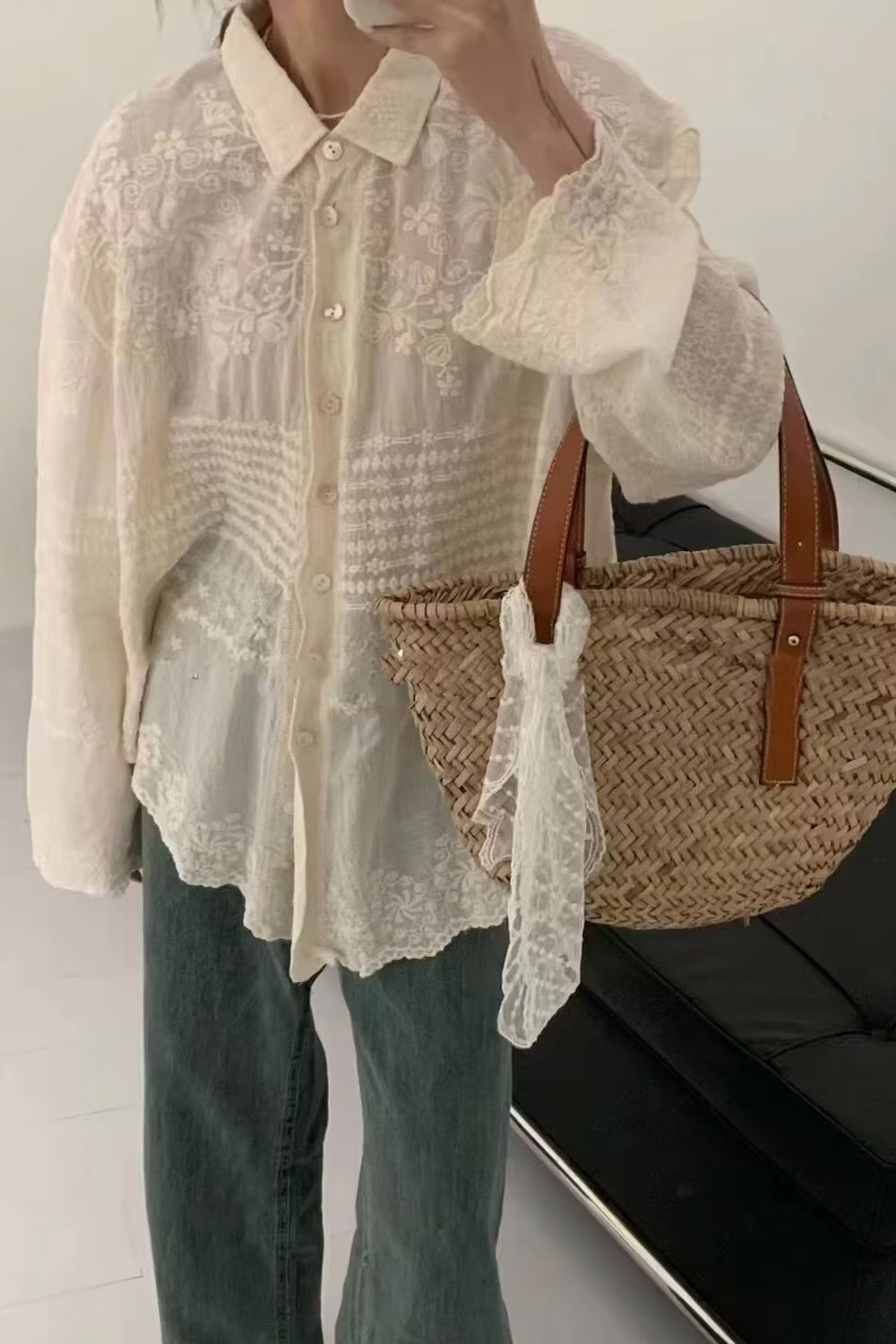 Long Sleeve Vintage Embroidered Casual Blouse Shirt