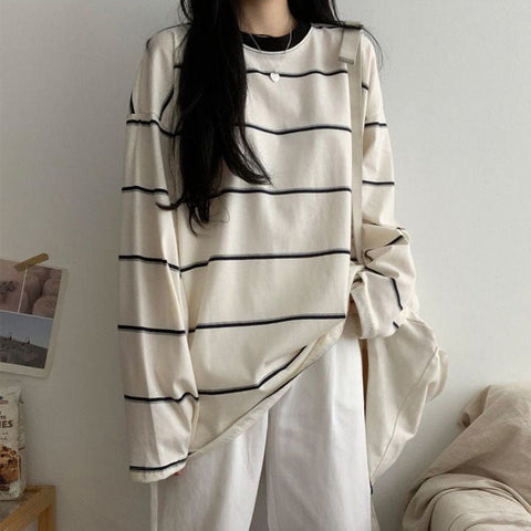 Long Sleeve Striped Loose Shirt