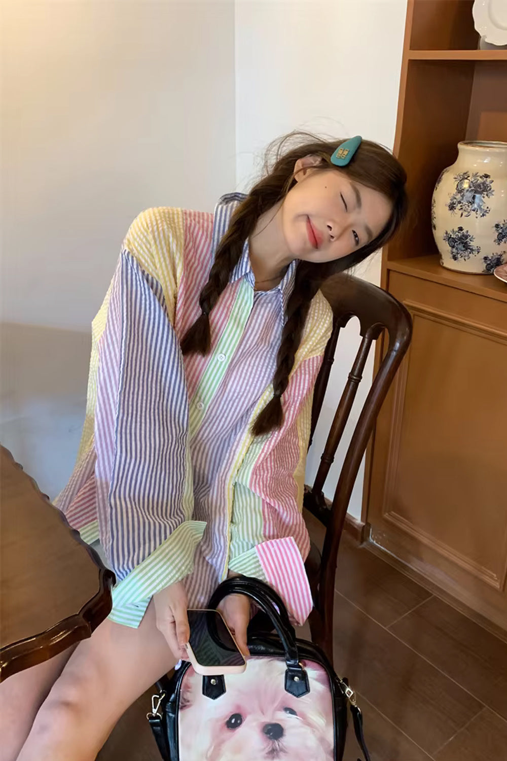 Long Sleeve Candy Colors Striped Blouse Shirt