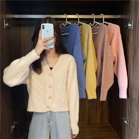 V-Neck Retro Slim Cardigan Sweater