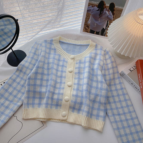 Sweet Plaid Colors Cardigan Sweater
