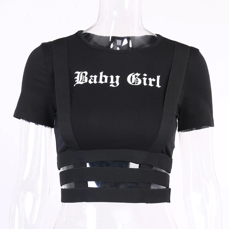 Baby Girl Letter Printed Sexy Cropped Slim Shirt