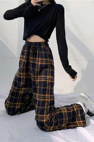 Loose Casual Retro Plaid Long Pants